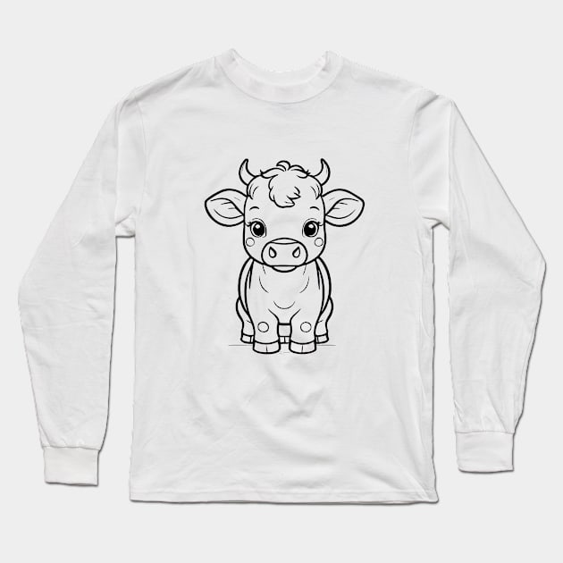 Cute Baby Cow Animal Outline Long Sleeve T-Shirt by Zenflow